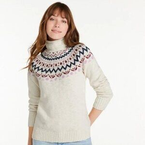 L.L.Bean NWT Fair Isle Sweater L 100% Cotton Womens Cream/Multi-Color vintage